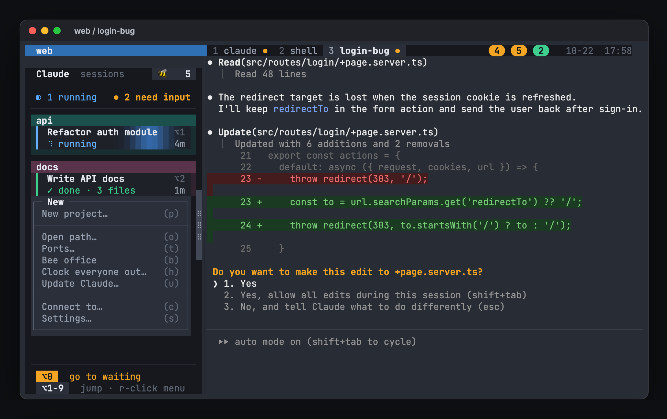 hivemux menu on empty sidebar space